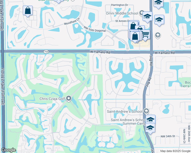 map of restaurants, bars, coffee shops, grocery stores, and more near 19560 Sawgrass Drive in Boca Raton