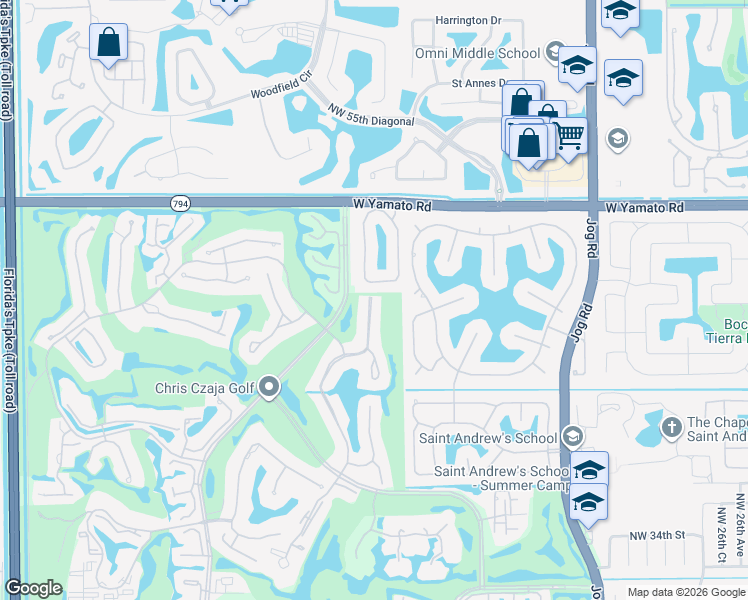 map of restaurants, bars, coffee shops, grocery stores, and more near 20060 Sawgrass Lane in Boca Raton