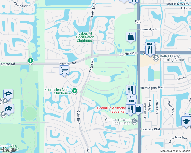 map of restaurants, bars, coffee shops, grocery stores, and more near 10481 Milburn Lane in Boca Raton