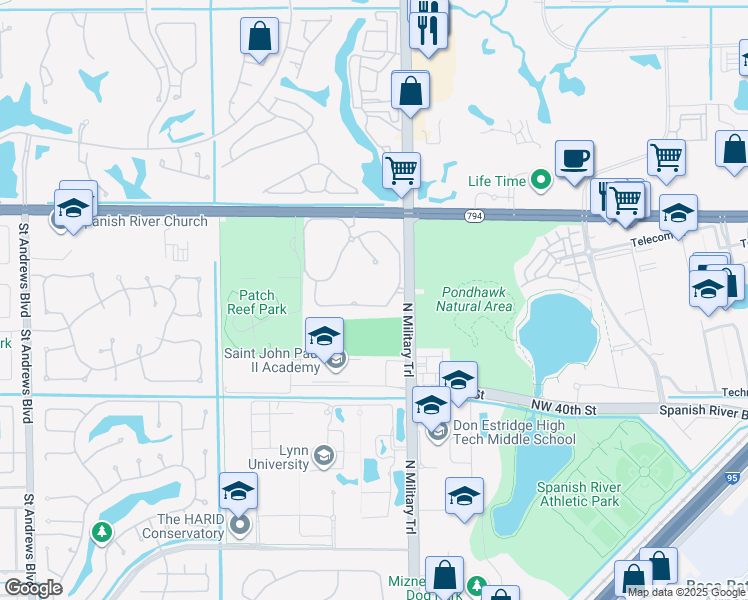 map of restaurants, bars, coffee shops, grocery stores, and more near 2381 Northwest 49th Lane in Boca Raton
