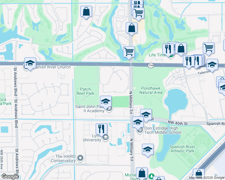 map of restaurants, bars, coffee shops, grocery stores, and more near 2403 Northwest 49th Lane in Boca Raton