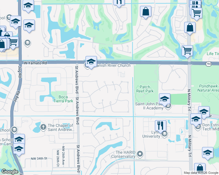 map of restaurants, bars, coffee shops, grocery stores, and more near 4580 Northwest 24th Avenue in Boca Raton