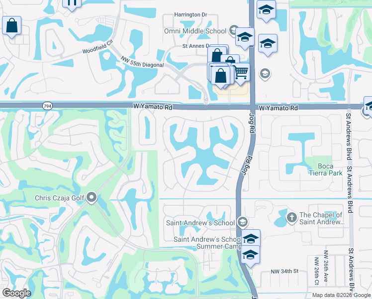 map of restaurants, bars, coffee shops, grocery stores, and more near 3225 Saint Charles Place in Boca Raton