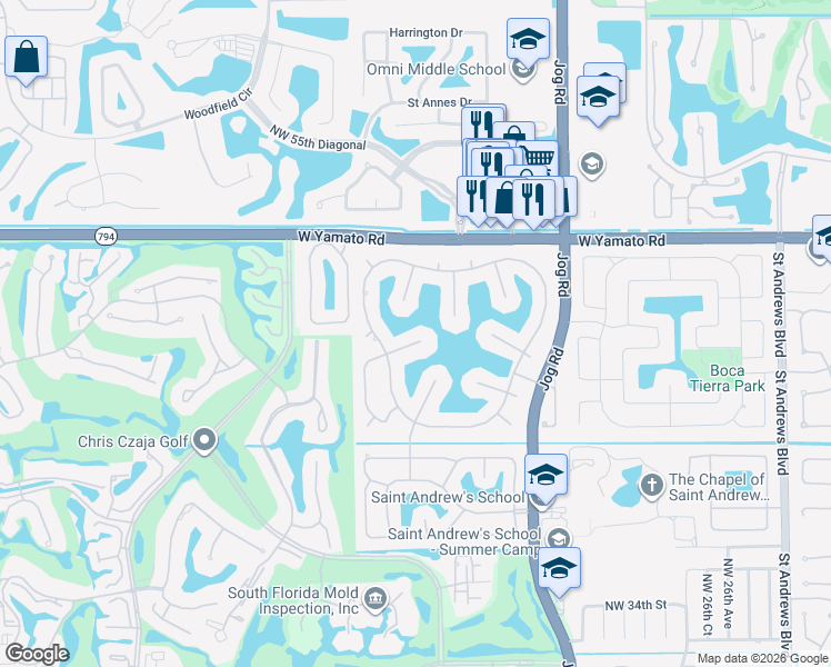 map of restaurants, bars, coffee shops, grocery stores, and more near 3225 Saint Charles Place in Boca Raton