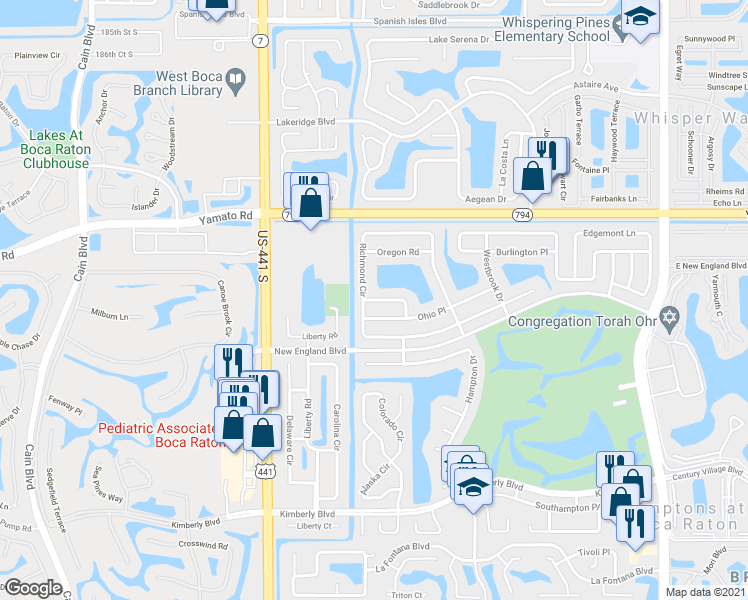 map of restaurants, bars, coffee shops, grocery stores, and more near 9731 Nevada Place in Boca Raton