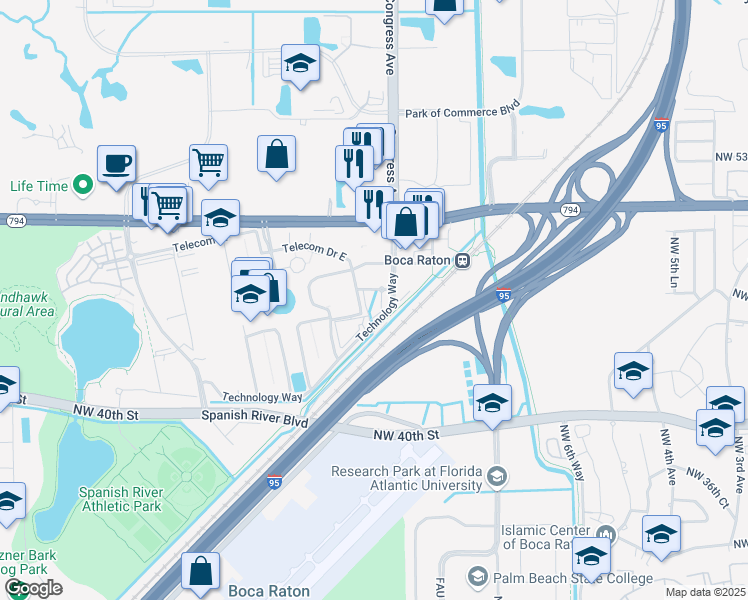 map of restaurants, bars, coffee shops, grocery stores, and more near 4855 Technology Way in Boca Raton