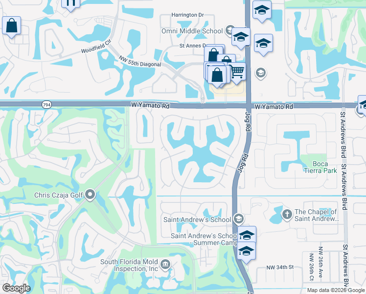 map of restaurants, bars, coffee shops, grocery stores, and more near 3225 Saint Charles Place in Boca Raton