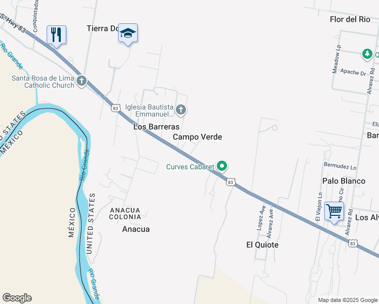 map of restaurants, bars, coffee shops, grocery stores, and more near 4024 U.S. 83 in Rio Grande City