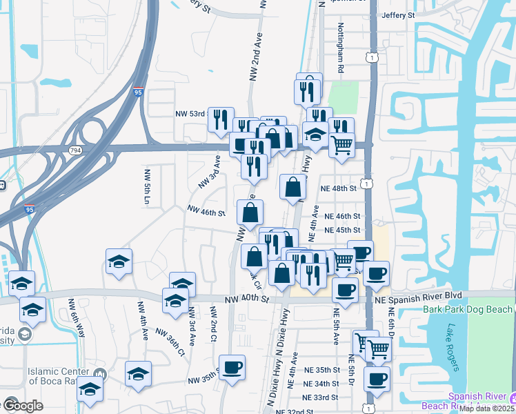 map of restaurants, bars, coffee shops, grocery stores, and more near 4700 Northwest 2nd Avenue in Boca Raton