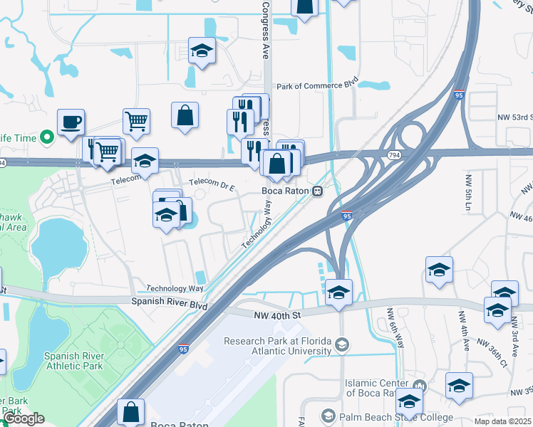 map of restaurants, bars, coffee shops, grocery stores, and more near 4855 Technology Way in Boca Raton