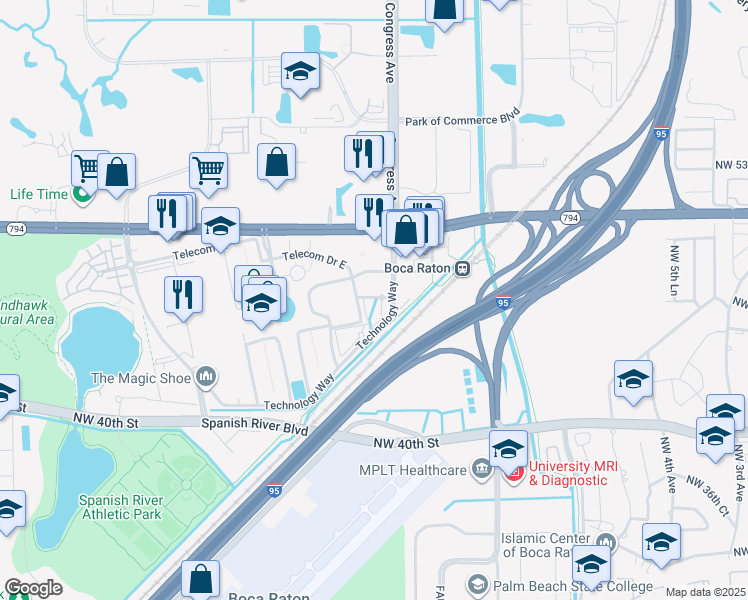 map of restaurants, bars, coffee shops, grocery stores, and more near 4755 Technology Way in Boca Raton