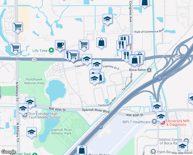map of restaurants, bars, coffee shops, grocery stores, and more near 5000 T-Rex Avenue in Boca Raton