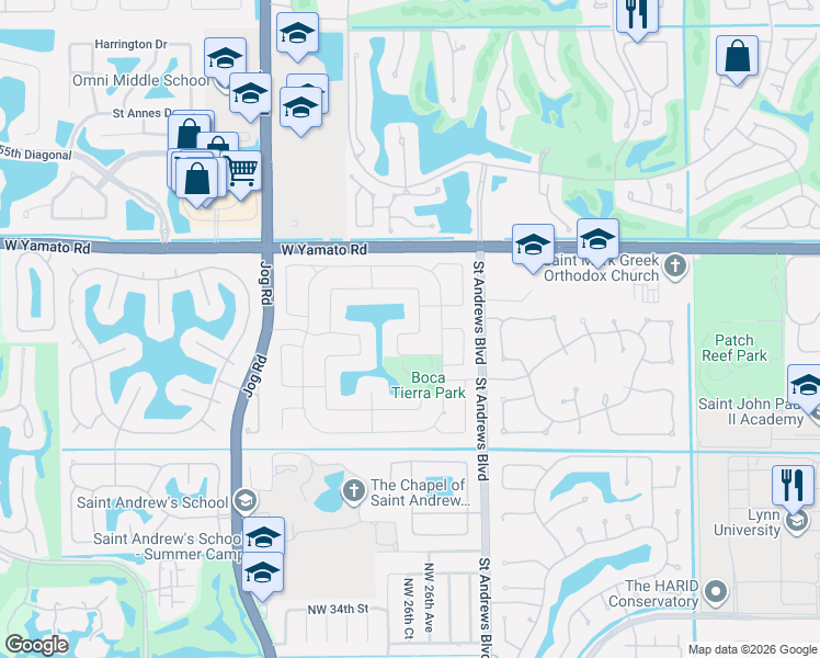 map of restaurants, bars, coffee shops, grocery stores, and more near 2650 Northwest 46th Street in Boca Raton