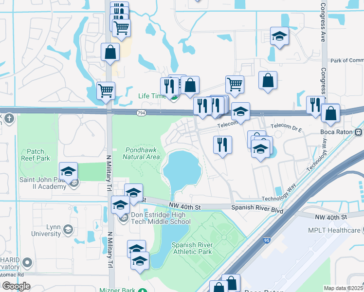 map of restaurants, bars, coffee shops, grocery stores, and more near 1520 Northwest 48th Lane in Boca Raton
