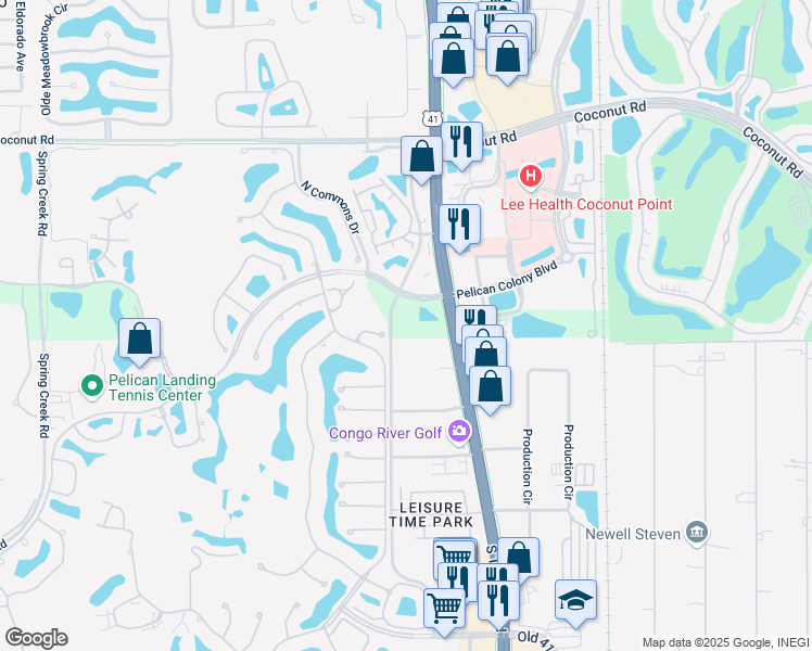 map of restaurants, bars, coffee shops, grocery stores, and more near 24301 Walden Center Drive in Bonita Springs