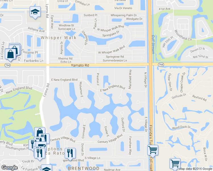 map of restaurants, bars, coffee shops, grocery stores, and more near 2194 East New England Boulevard in Boca Raton