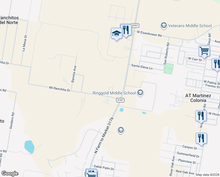 map of restaurants, bars, coffee shops, grocery stores, and more near 1010 Ivory Avenue in Rio Grande City