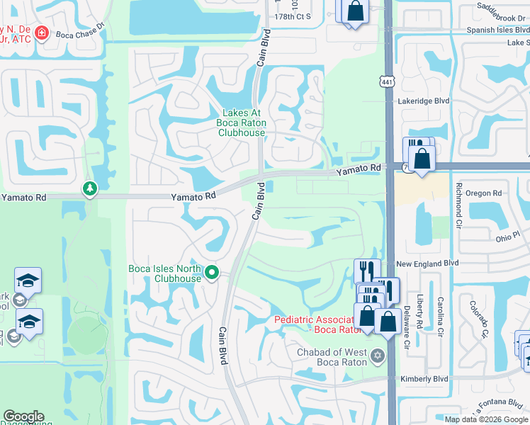 map of restaurants, bars, coffee shops, grocery stores, and more near 10481 Milburn Lane in Boca Raton