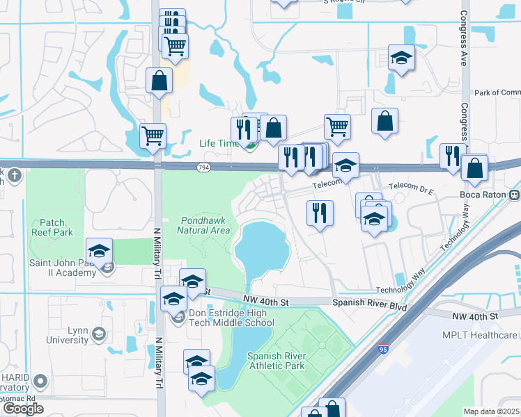map of restaurants, bars, coffee shops, grocery stores, and more near 1520 Northwest 48th Lane in Boca Raton