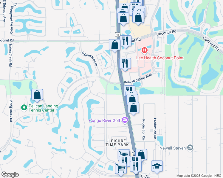 map of restaurants, bars, coffee shops, grocery stores, and more near 24301 Walden Center Drive in Bonita Springs