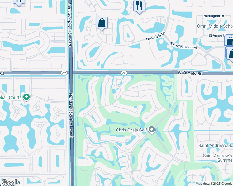 map of restaurants, bars, coffee shops, grocery stores, and more near 7607 Rexford Road in Boca Raton