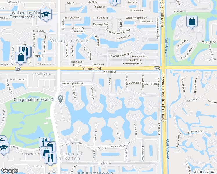 map of restaurants, bars, coffee shops, grocery stores, and more near 45 Preston F in Boca Raton