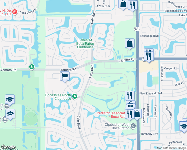 map of restaurants, bars, coffee shops, grocery stores, and more near 10481 Milburn Lane in Boca Raton