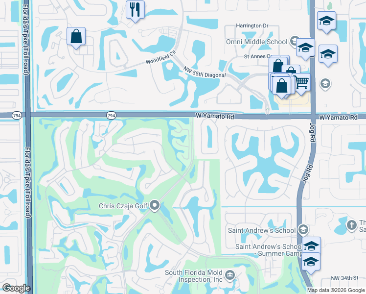 map of restaurants, bars, coffee shops, grocery stores, and more near 19273 Sabal Lake Drive in Boca Raton