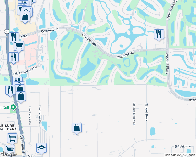 map of restaurants, bars, coffee shops, grocery stores, and more near 9060 Spring Run Boulevard in Bonita Springs