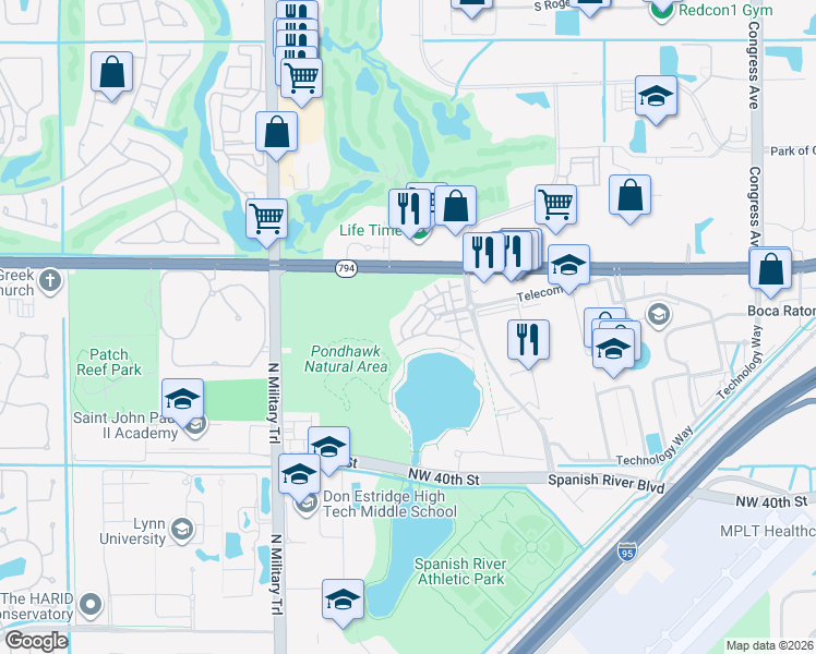 map of restaurants, bars, coffee shops, grocery stores, and more near 4853 Northwest 16th Terrace in Boca Raton
