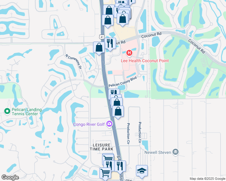 map of restaurants, bars, coffee shops, grocery stores, and more near 8400 Murano Del Lago Drive in Bonita Springs