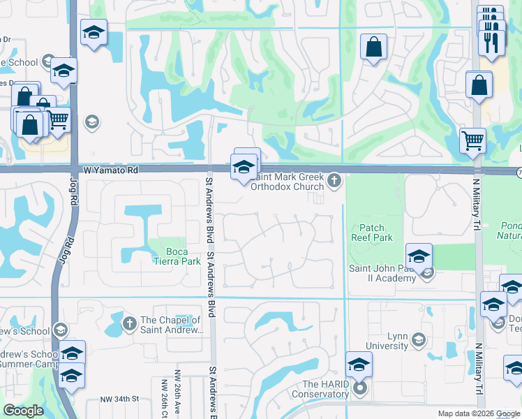 map of restaurants, bars, coffee shops, grocery stores, and more near 4600 Northwest 24th Way in Boca Raton