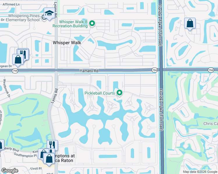 map of restaurants, bars, coffee shops, grocery stores, and more near 97 Preston Way in Boca Raton