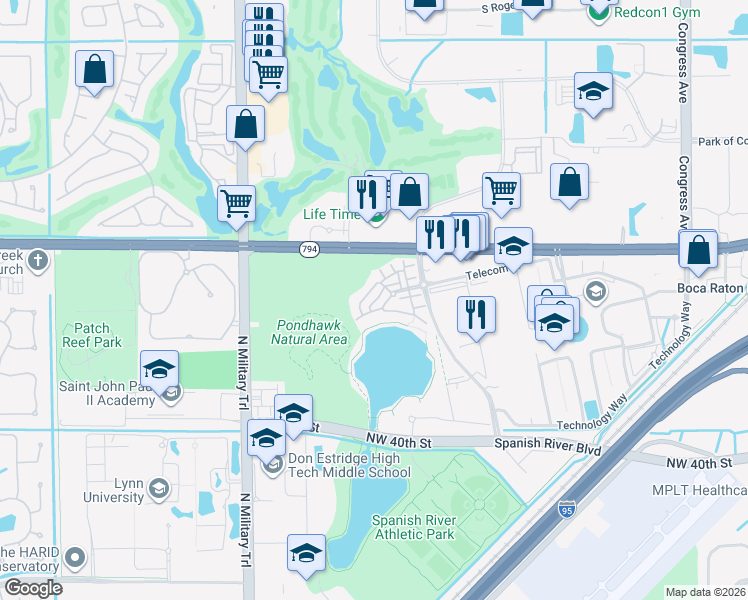 map of restaurants, bars, coffee shops, grocery stores, and more near 4853 Northwest 16th Terrace in Boca Raton