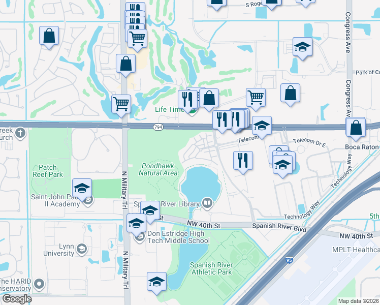 map of restaurants, bars, coffee shops, grocery stores, and more near 4858 Northwest 16th Terrace in Boca Raton