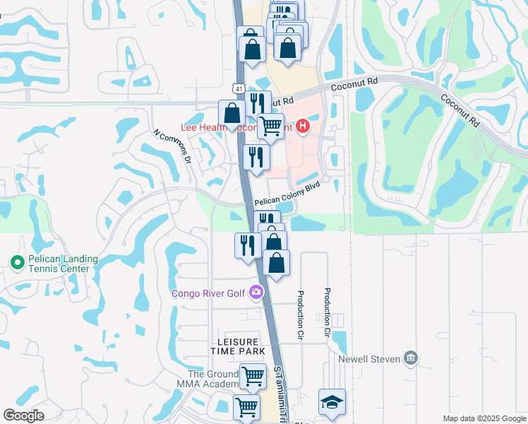 map of restaurants, bars, coffee shops, grocery stores, and more near 8400 Murano Del Lago Drive in Bonita Springs