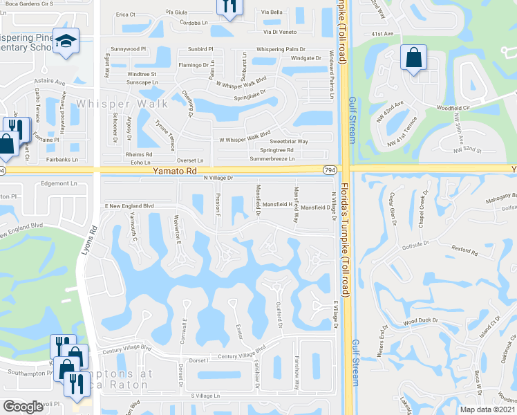 map of restaurants, bars, coffee shops, grocery stores, and more near 279 Mansfield G in Boca Raton