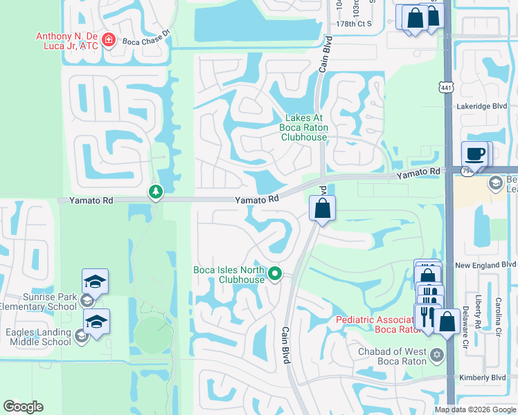 map of restaurants, bars, coffee shops, grocery stores, and more near 10522 Maple Chase Drive in Boca Raton
