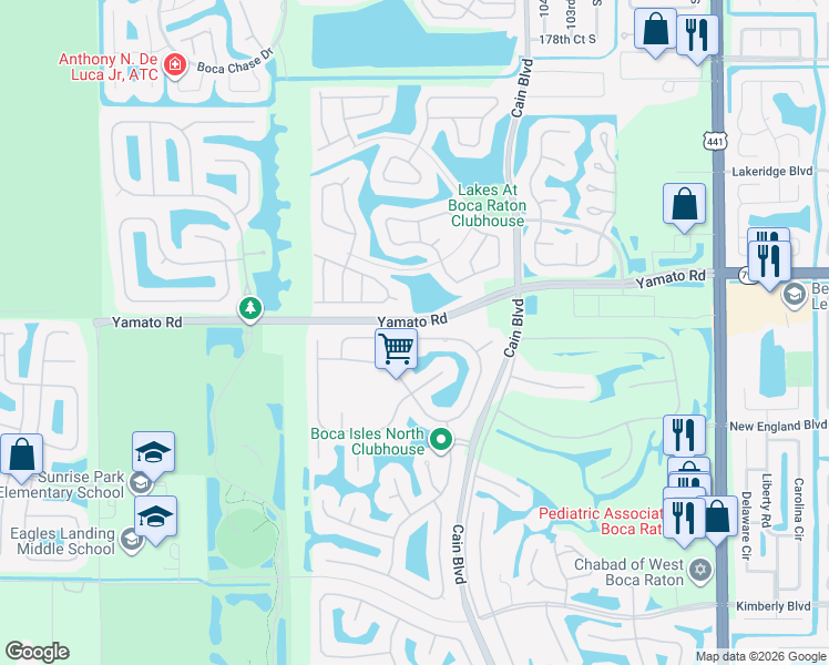 map of restaurants, bars, coffee shops, grocery stores, and more near 10522 Maple Chase Drive in Boca Raton