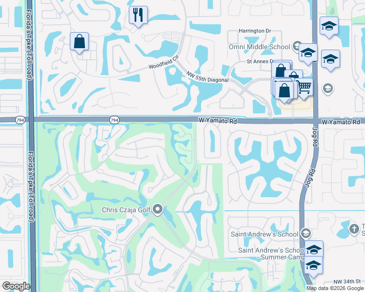 map of restaurants, bars, coffee shops, grocery stores, and more near 19279 Sabal Lake Drive in Boca Raton