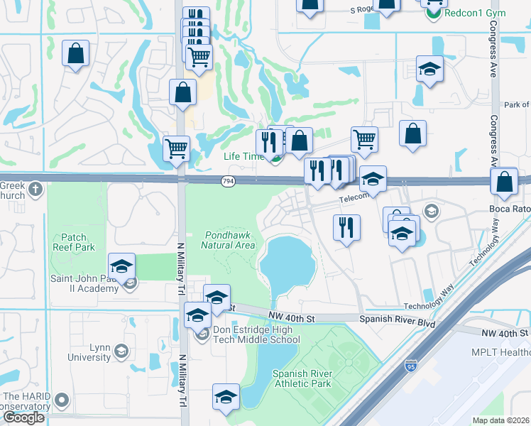 map of restaurants, bars, coffee shops, grocery stores, and more near 4853 Northwest 16th Terrace in Boca Raton