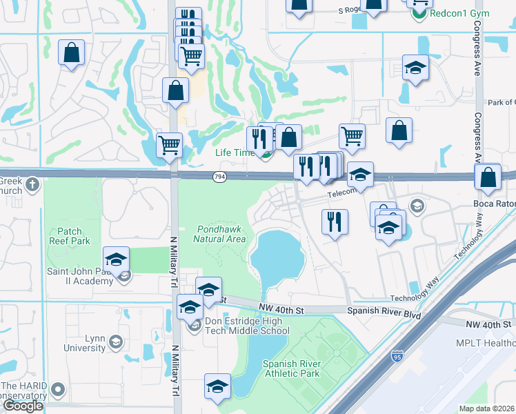 map of restaurants, bars, coffee shops, grocery stores, and more near 4853 Northwest 16th Terrace in Boca Raton