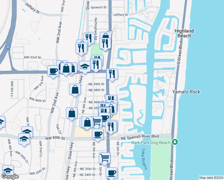 map of restaurants, bars, coffee shops, grocery stores, and more near 4800 North Federal Highway in Boca Raton