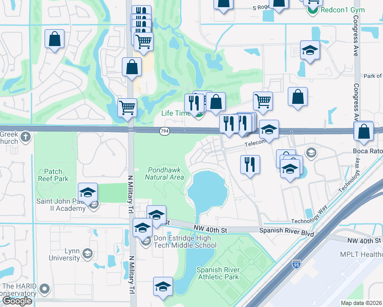 map of restaurants, bars, coffee shops, grocery stores, and more near 4853 Northwest 16th Terrace in Boca Raton