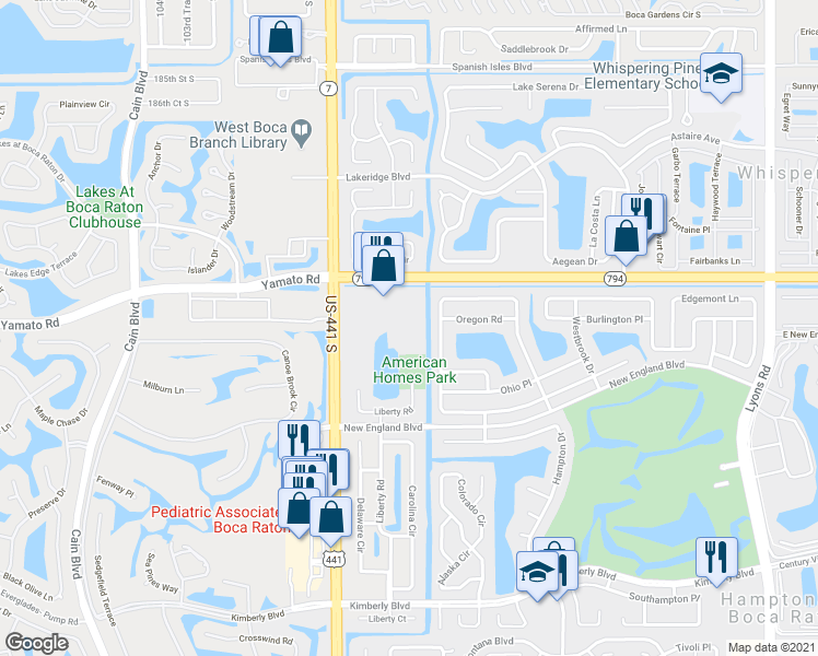 map of restaurants, bars, coffee shops, grocery stores, and more near 9800 Yamato Road in Boca Raton