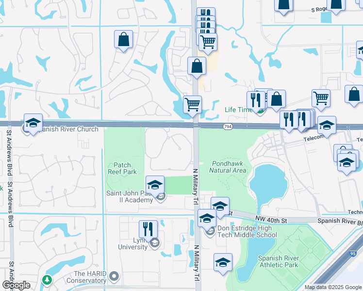 map of restaurants, bars, coffee shops, grocery stores, and more near 4942 Northwest 23 Court in Boca Raton