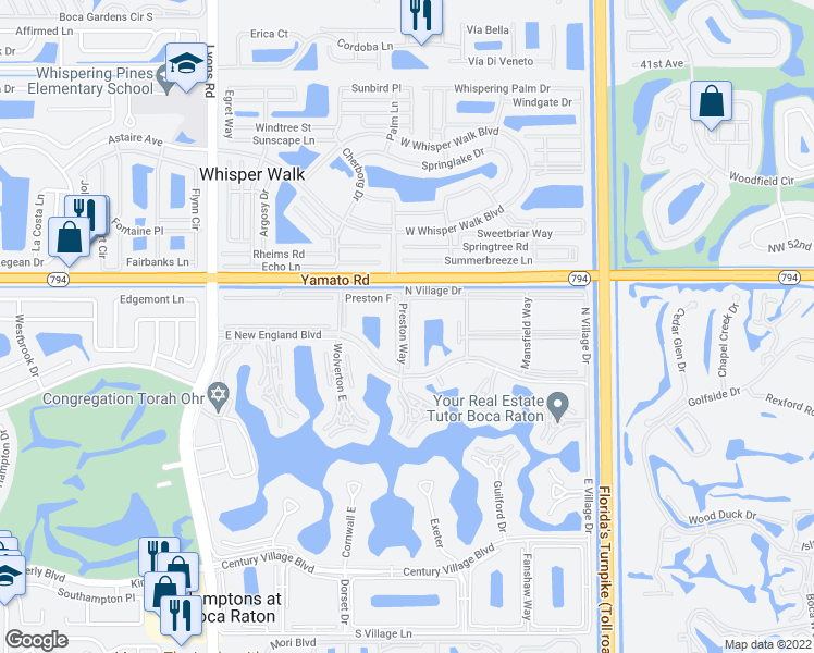 map of restaurants, bars, coffee shops, grocery stores, and more near in Hamptons at Boca Raton