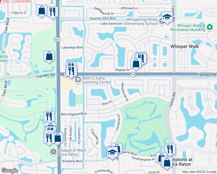 map of restaurants, bars, coffee shops, grocery stores, and more near 9750 Richmond Circle in Boca Raton