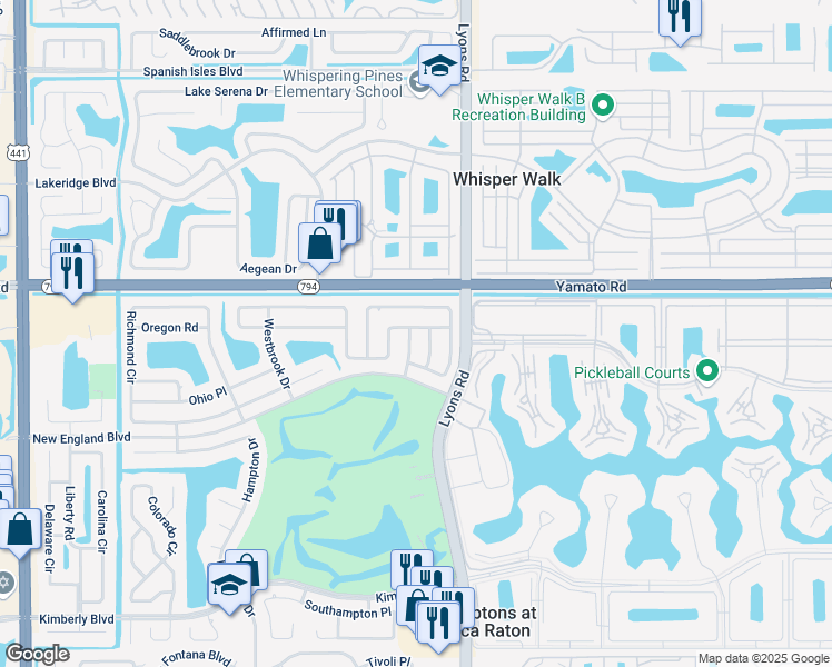 map of restaurants, bars, coffee shops, grocery stores, and more near 19096 Fairlawn Way in Boca Raton
