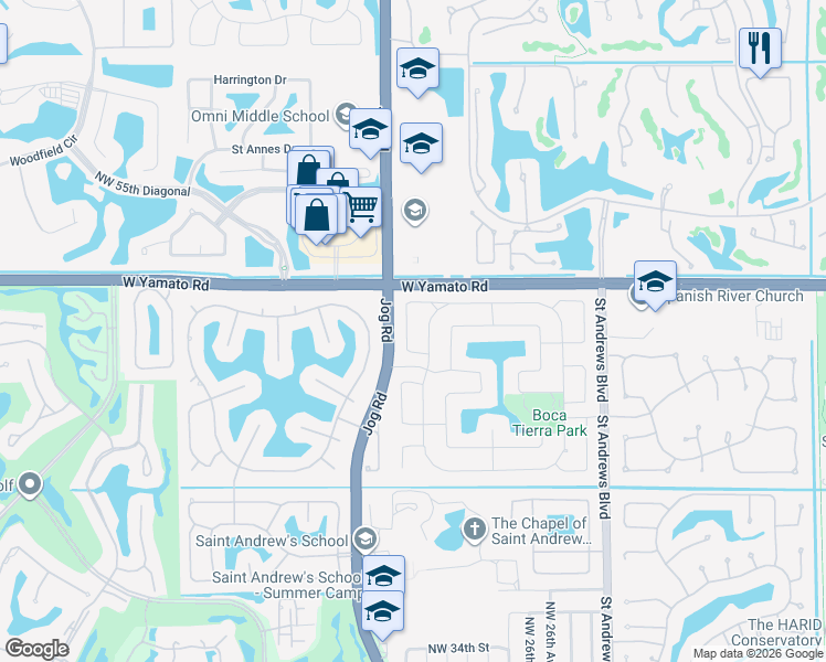 map of restaurants, bars, coffee shops, grocery stores, and more near 4760 Northwest 28th Way in Boca Raton